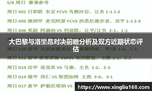 大巴黎与洛里昂对决前瞻分析及双方近期状态评估